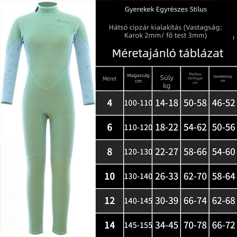 KLEYOU gyerekeknek szóló uniszex neoprén búvárruha, 2/3mm, hosszú ujjú, meleg, úszáshoz és vízisportokhoz