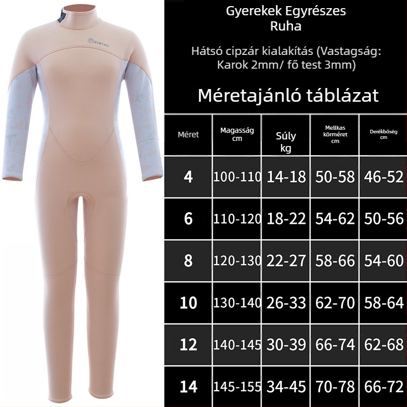 KLEYOU gyerekeknek szóló uniszex neoprén búvárruha, 2/3mm, hosszú ujjú, meleg, úszáshoz és vízisportokhoz