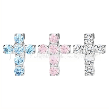 F136 titánötvözet kereszt alakú fülbevaló gyémánt betéttel és cirkóniummal