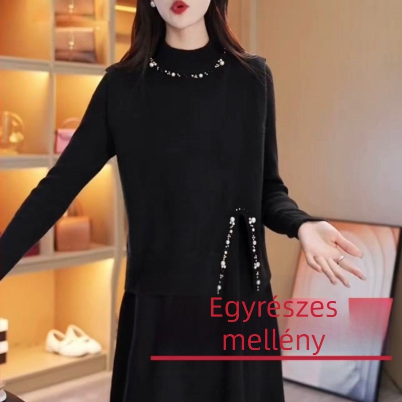 Két részes kötött ruhaszett kapucnival – középmagas gallér, hosszú ujjú