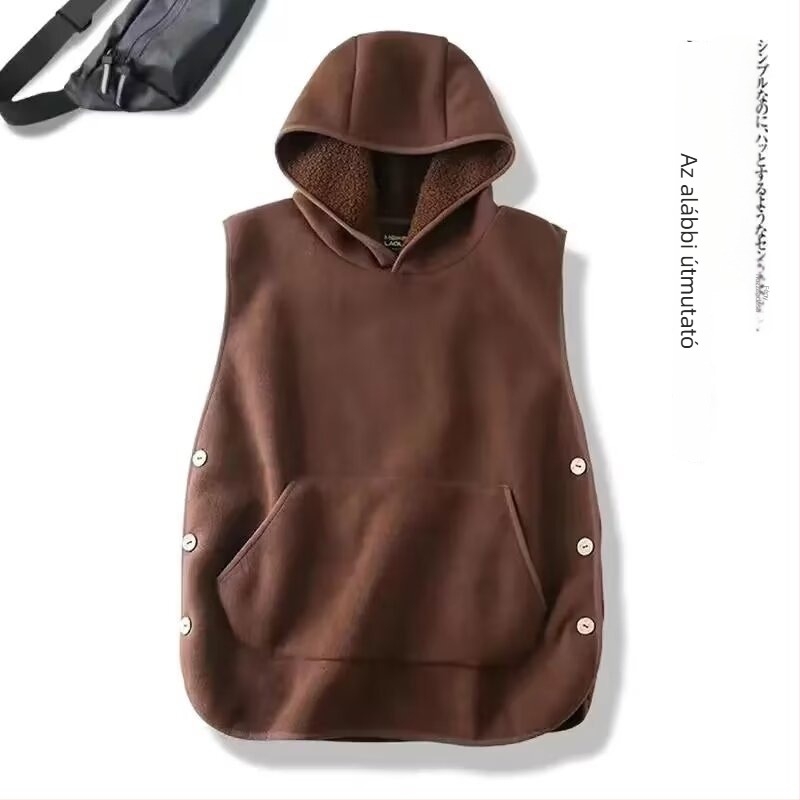 Őszi–téli meleg kapucnis mellény fleece béléssel, koreai stílusú, uniszex, mindennapi viselet