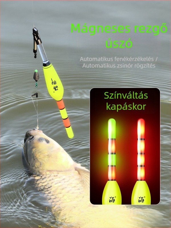 Mágneses rezgő úszó automatikus fenékkereséssel, állítás nélkül, hosszú dobások, csúszó úszó, elektronikus harapásjelző, színváltó és fényes láthatóság