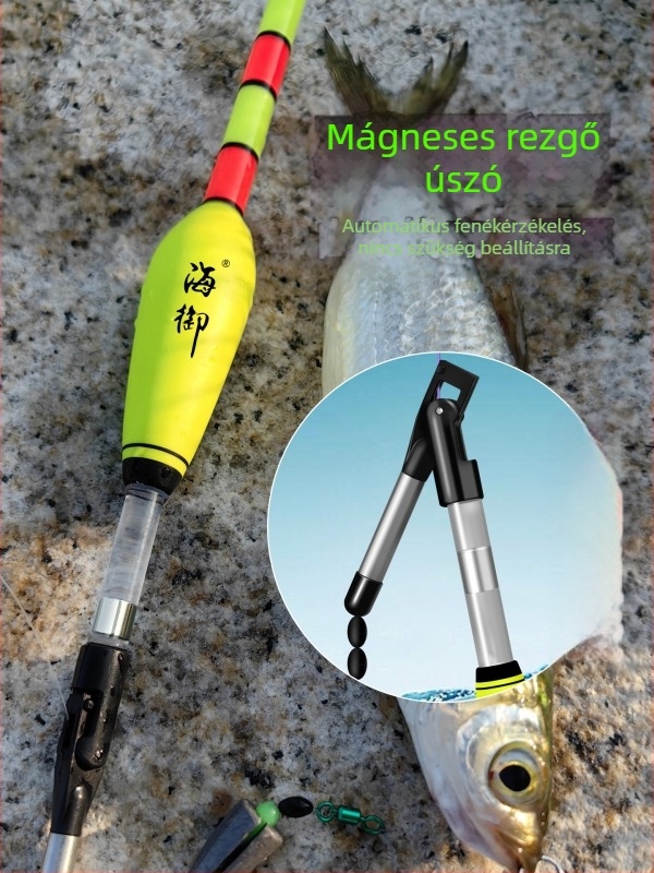 Mágneses rezgő úszó automatikus fenékkereséssel, állítás nélkül, hosszú dobások, csúszó úszó, elektronikus harapásjelző, színváltó és fényes láthatóság