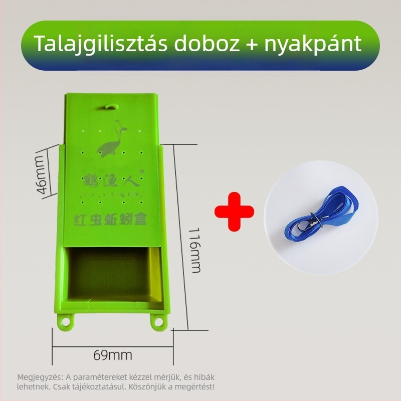 Hordozható földigiliszta csali doboz, műanyagból, nyakpánttal, OEM elérhető