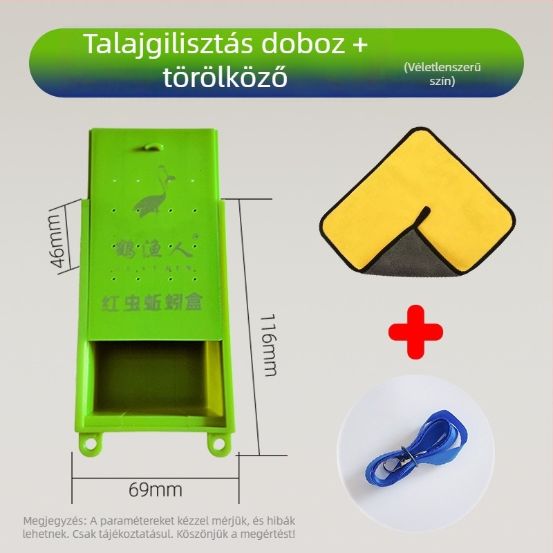 Hordozható földigiliszta csali doboz, műanyagból, nyakpánttal, OEM elérhető