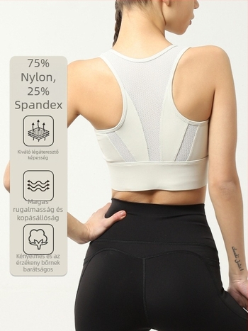 Formázott sportmelltartó, teljes kosár, egyszemélyes kialakítás, rögzített dupla vállpánt, Nylon/Spandex anyag, bélés Spandex, párnázott