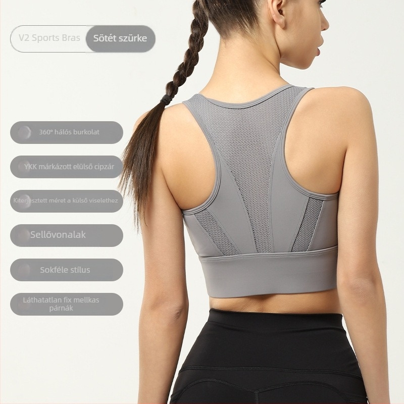 Formázott sportmelltartó, teljes kosár, egyszemélyes kialakítás, rögzített dupla vállpánt, Nylon/Spandex anyag, bélés Spandex, párnázott