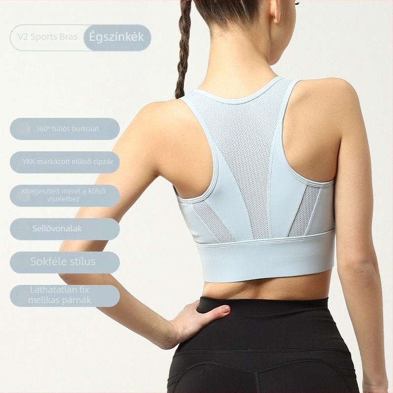 Formázott sportmelltartó, teljes kosár, egyszemélyes kialakítás, rögzített dupla vállpánt, Nylon/Spandex anyag, bélés Spandex, párnázott