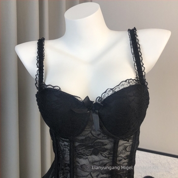 Csipkés áttetsző camisole szett merevítő párnákkal, hálós anyagú, szolgálói egyenruha