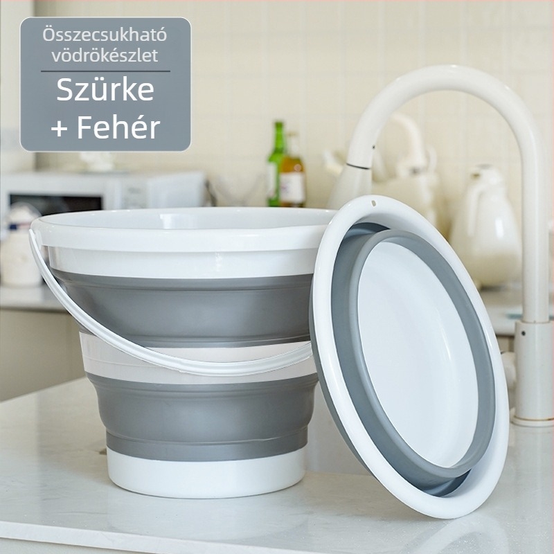 Összecsukható kemping mosdó- és vödrökészlet — PP+TPR anyag, 0,4 kg, 2024-es megjelenés, import nélkül