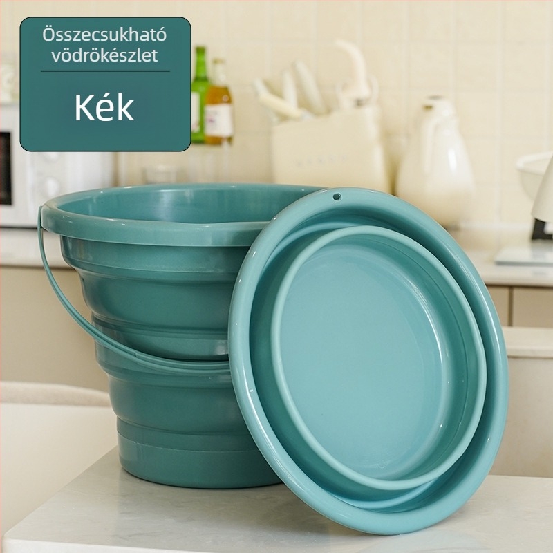 Összecsukható kemping mosdó- és vödrökészlet — PP+TPR anyag, 0,4 kg, 2024-es megjelenés, import nélkül