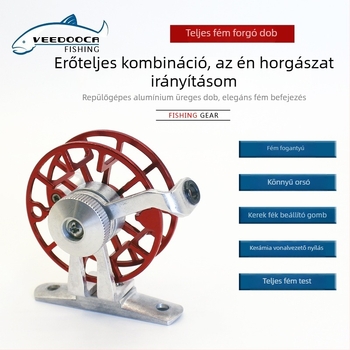 Elülső dobos halászorsó – teljes fémből, alumíniumötvözet test, 50 mm orsóátmérő, Veedooca/Viduka, csomagolás 100 darab