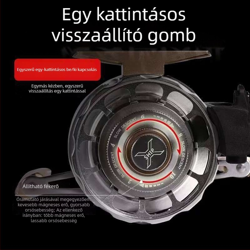 Nabe raftos horgászorsó, teljes fém testtel, digitális kijelző, egy gombnyomásos lassú süllyedés és automatikus damilrendezés