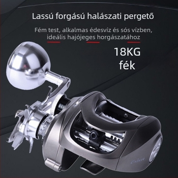 Teljesen fémes tengeri horgászorsó hajóhoz, lassú forgású, egykaros, nagy orsó műcsalikhoz