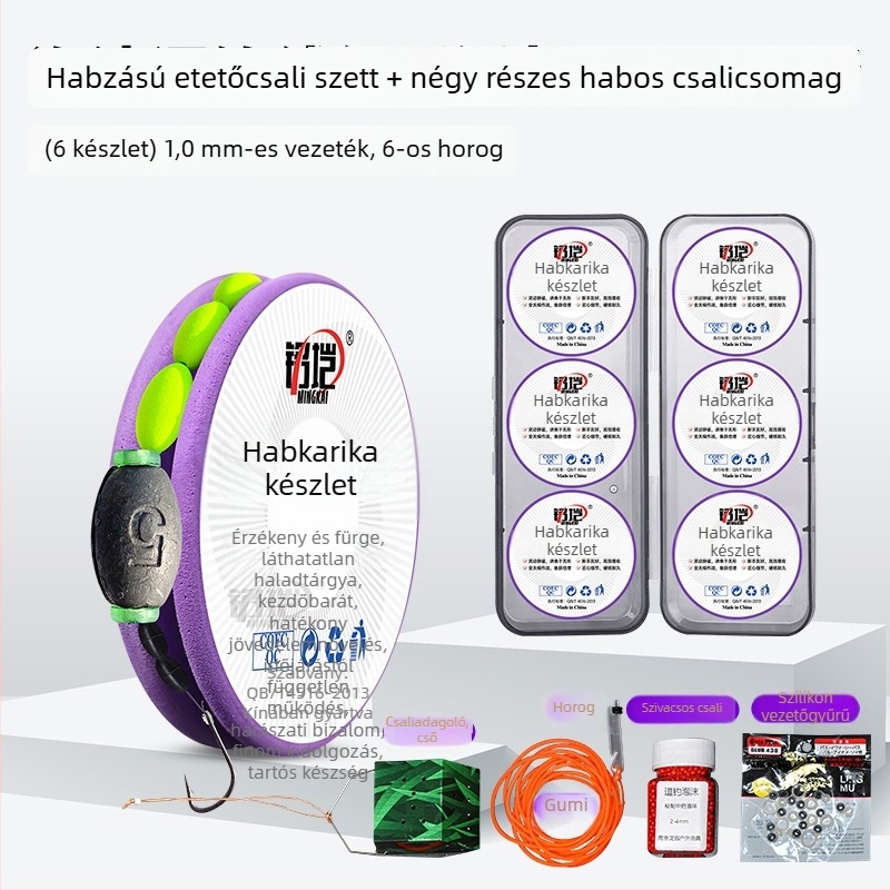 Habosított horgász zsinór készlet gumírozott szalagokkal, szarv‑kiegészítőkkel és szilikon irányító gyűrűkkel édesvízi karpákhoz