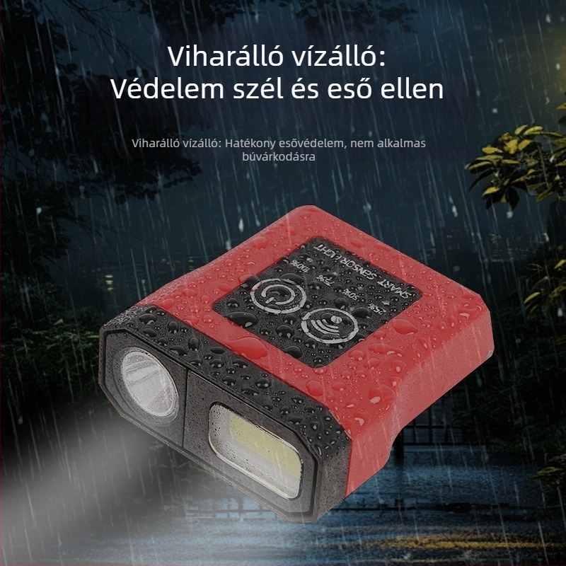 LED fejfény beépített 1200mAh akkumulátorral, 5W teljesítménnyel, vízálló, töltő a csomagban.