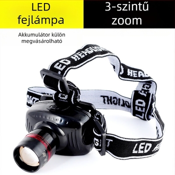 LED fejlámpa, újratölthető lítium akkumulátor, két üzemmód, vízálló, 100 m fénycsóva