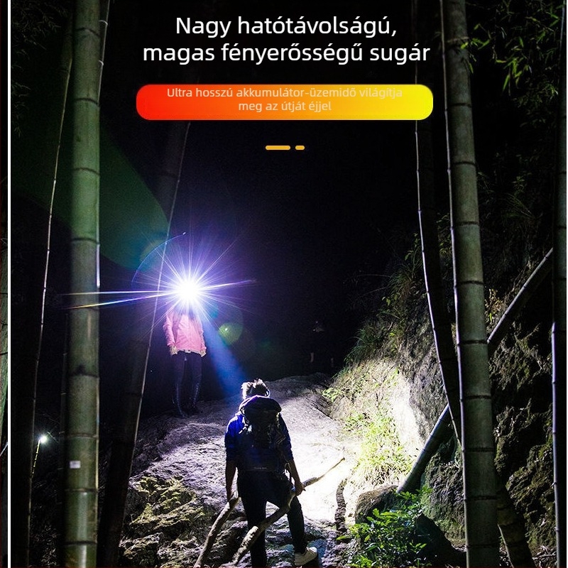 LED fejlámpa, újratölthető lítium akkumulátor, két üzemmód, vízálló, 100 m fénycsóva