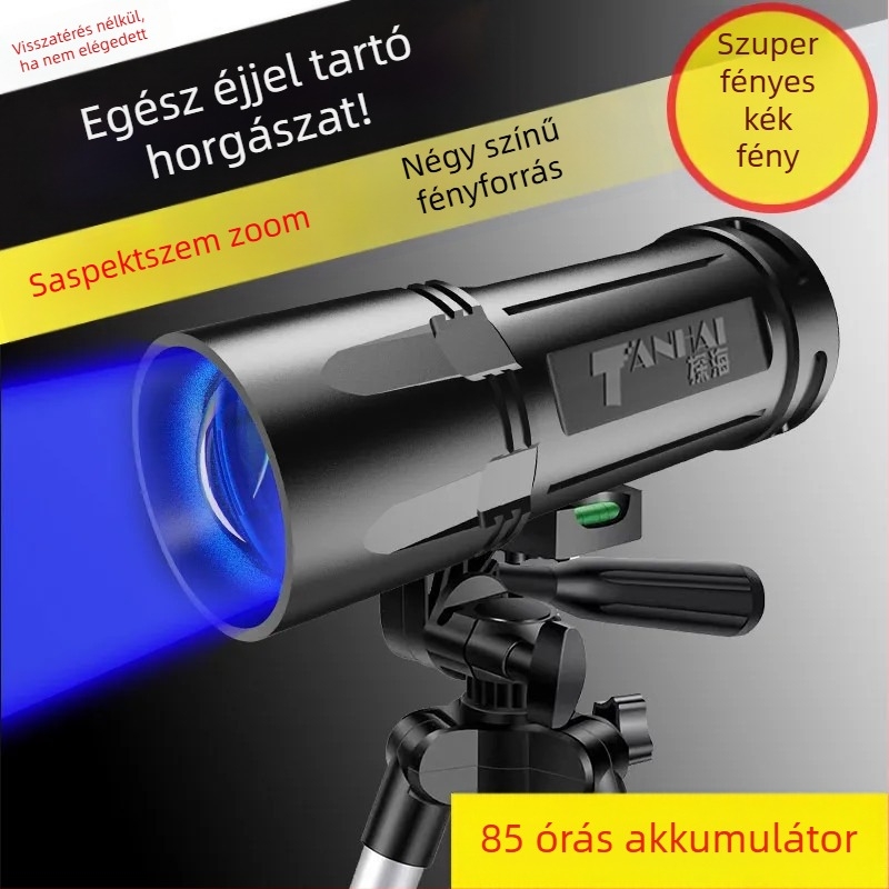 Éjszakai horgászlámpa négy fényforrással, 8000mAh akkumulátor, 10W teljesítmény, 200–500 m hatótávolság, 360°-os forgás, újratölthető