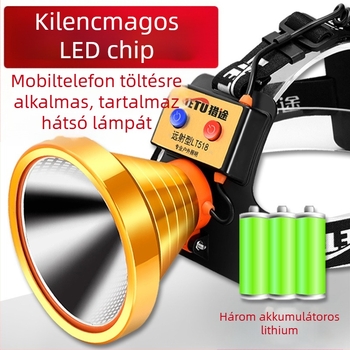 LT518 LED fejlámpa, 9-magos LED, újratölthető, 1000 m hatótávolság, vízálló