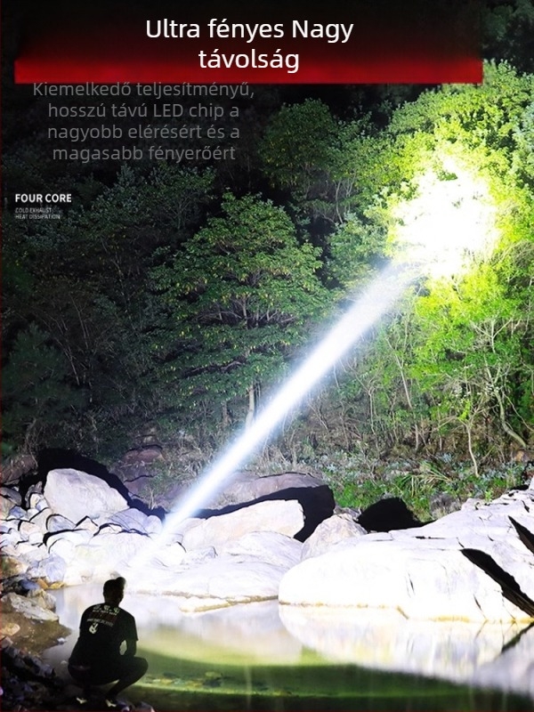 LED fejlámpa, újratölthető, modell B90, 18650-es akkumulátor, fénytávolság ≥500 m, üzemidő 60 h, vízálló