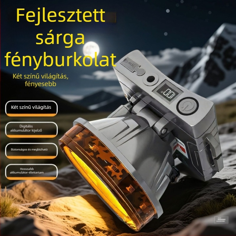 Fejlámpa kettős LED-del, vízálló, 50W, 6000–10000 mAh akkumulátor, hatótáv akár 500 m