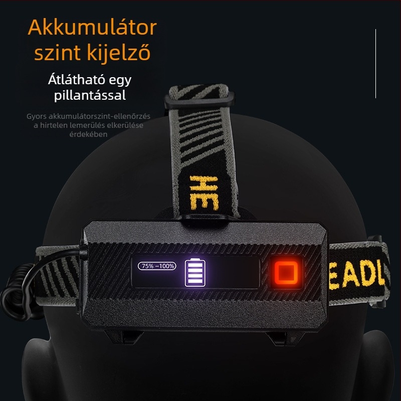 LED fejlámpa alumíniumötvözetből, 4000mAh akkumulátor, kézzel működtethető, 200–500 m hatótáv