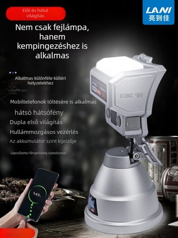 LED fejfény újratölthető lítium akkumulátorral, indukciós érzékelővel, vízálló, >500 m fényhatótávolság kültéri éjszakai horgászathoz