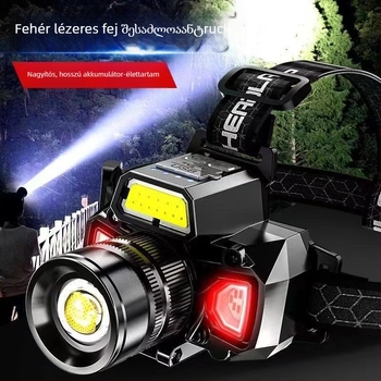 LED fejfény zoommal, szenzoros működés, újra tölthető 3000 mAh, lézer fényforrás, 360° forgás
