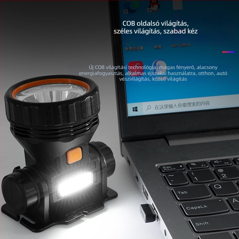LED fejlámpa – újratölthető, 1W, 1200mAh, hatótáv 200–500 m