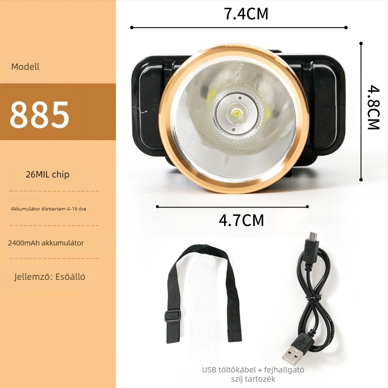 LED fejlámpa – újratölthető, 1W, 1200mAh, hatótáv 200–500 m
