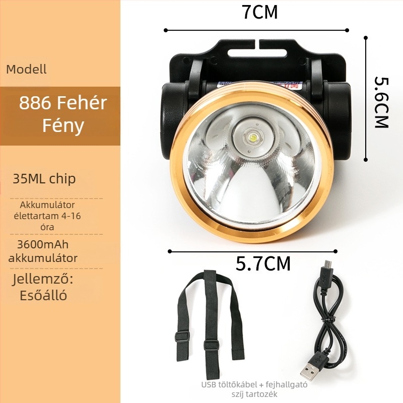 LED fejlámpa – újratölthető, 1W, 1200mAh, hatótáv 200–500 m