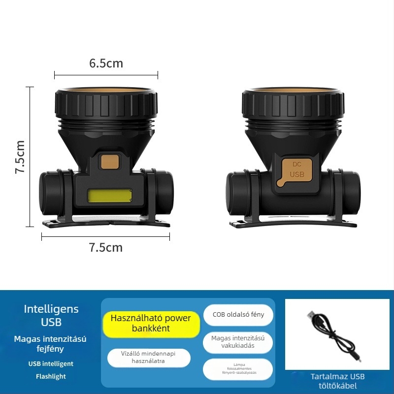 LED fejlámpa – újratölthető, 1W, 1200mAh, hatótáv 200–500 m