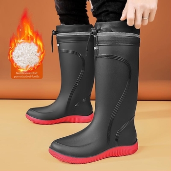 Férfi esőcsizmák – PU felsőrész, műanyag talp, középmagas cső, alacsony sarka 1–3 cm, mindennapi stílus