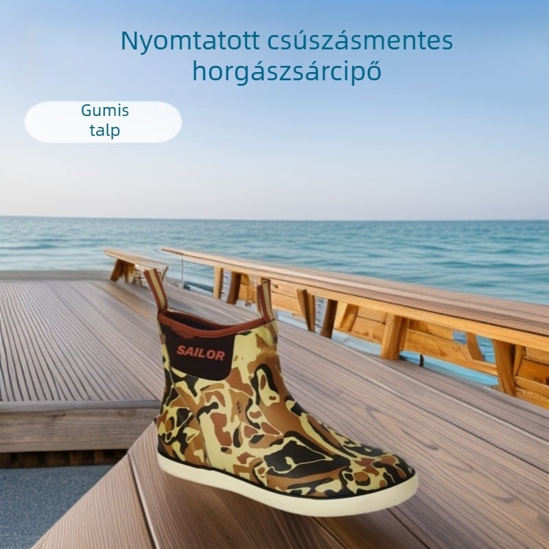 Unisex gumicsizma esőben horgászathoz — Cartoon mintás, csúszásmentes, kopásálló, hőtartó, EVA talpbetét