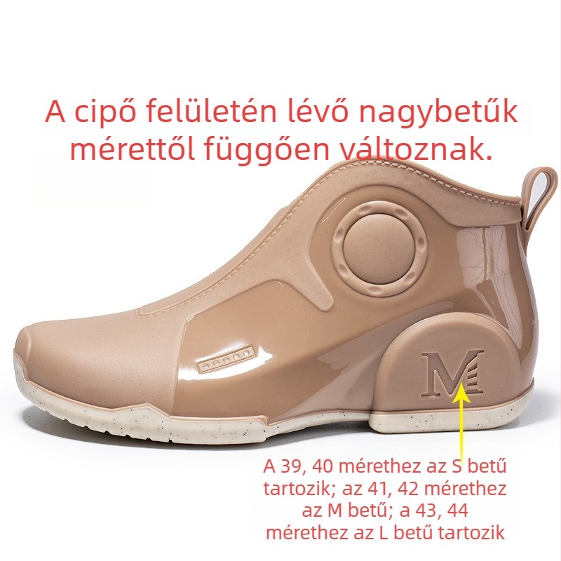 Férfi vízálló esőcsizmák — felső rész műanyag, talp műanyag, belső hálós bélés, EVA talpbetét, csúszásmentes kialakítás