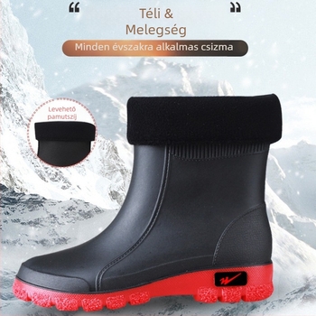 Férfi PVC esőcsizma, vízálló, csúszásmentes talppal, belső műszőrme bélés, alacsony cső, hétköznapi stílus