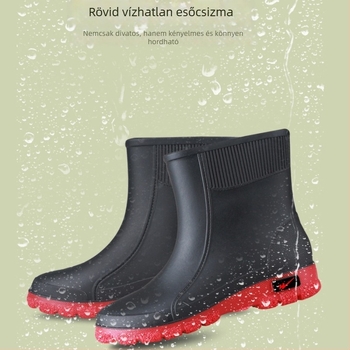 Férfi PVC esőcsizma, vízálló, csúszásmentes talppal, belső műszőrme bélés, alacsony cső, hétköznapi stílus