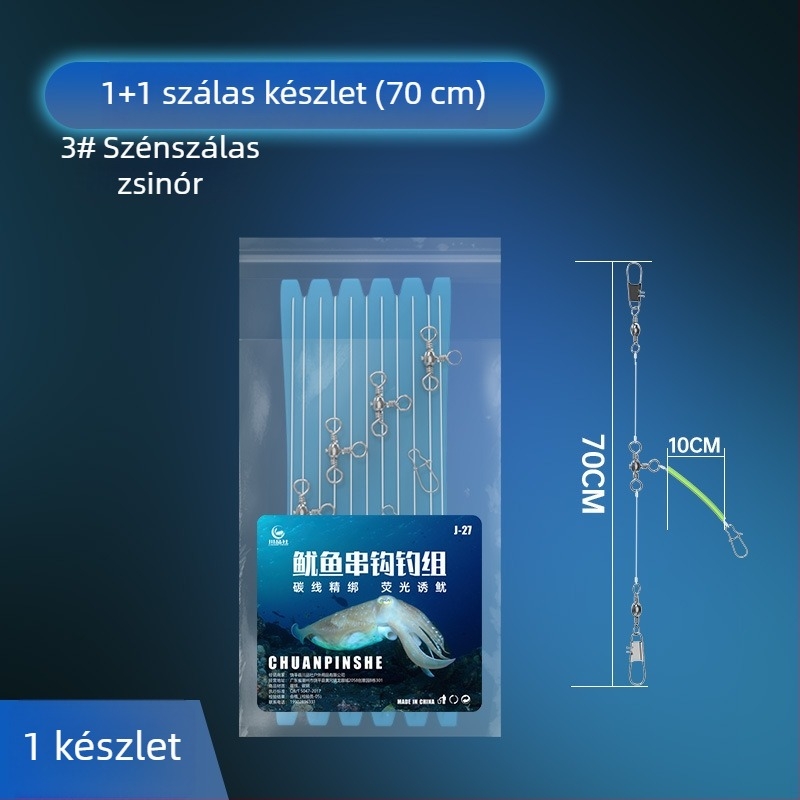 Fénnyel világító horgász szerelék kalmarokhoz, tintahalhoz és poliphoz nylon damillal tengeri hajóhorgászathoz