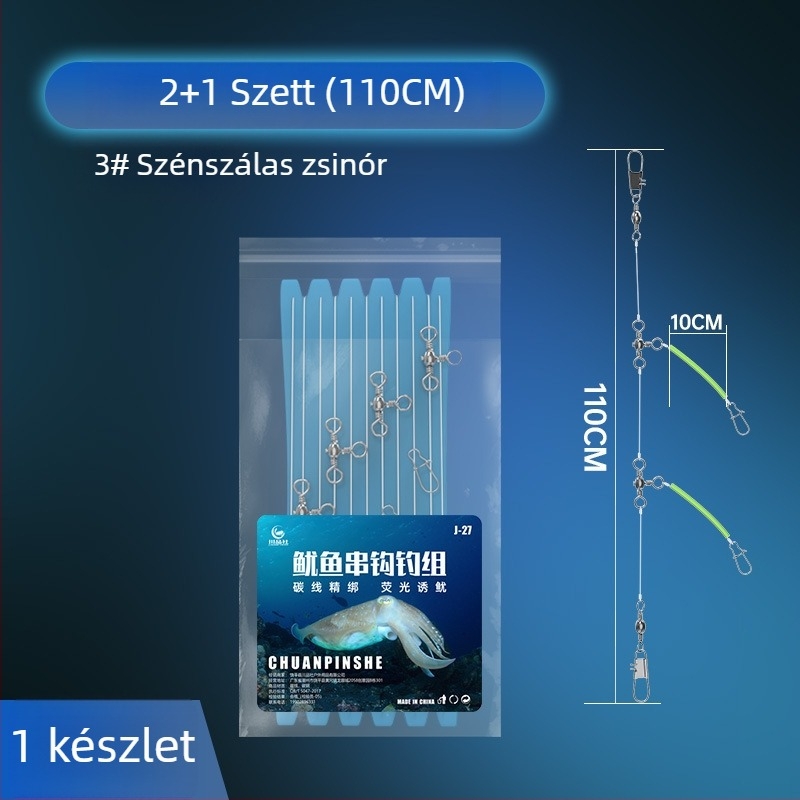 Fénnyel világító horgász szerelék kalmarokhoz, tintahalhoz és poliphoz nylon damillal tengeri hajóhorgászathoz