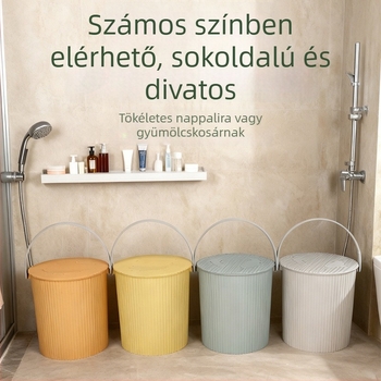 Fedéllel ellátott műanyag tároló vödör – hordozható háztartási vödör fürdőszobai tároláshoz és horgászathoz