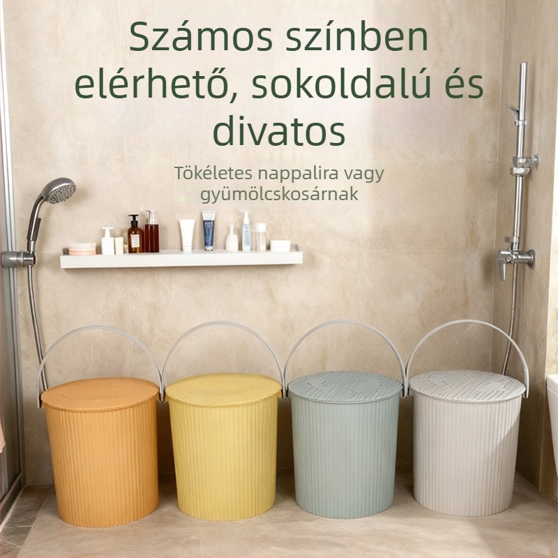 Fedéllel ellátott műanyag tároló vödör – hordozható háztartási vödör fürdőszobai tároláshoz és horgászathoz