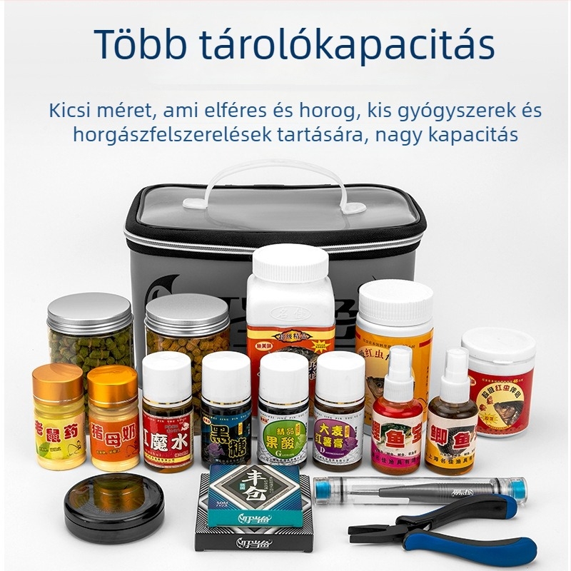 Jingle fish: Többfunkciós horgász kellékek tároló doboza, hordozható – hely a csalikhoz és horgokhoz