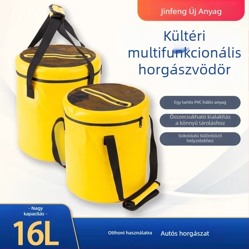 Összecsukható, hordozható vízgyűjtőedény horgászathoz – élőhalak számára, PVC anyag, többfunkciós