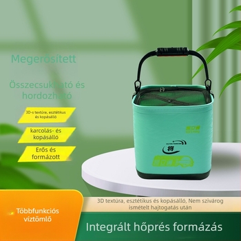 Összecsukható hordozható élőhalas vízvödör EVA megerősített anyagból, 350 g, kötéllel és fedéllel, négyszögletes forma