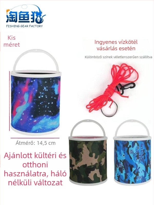 Összecsukható horgászvödör antiugrás hálóval és vízre kötéllel, vászon horgászfelszerelés