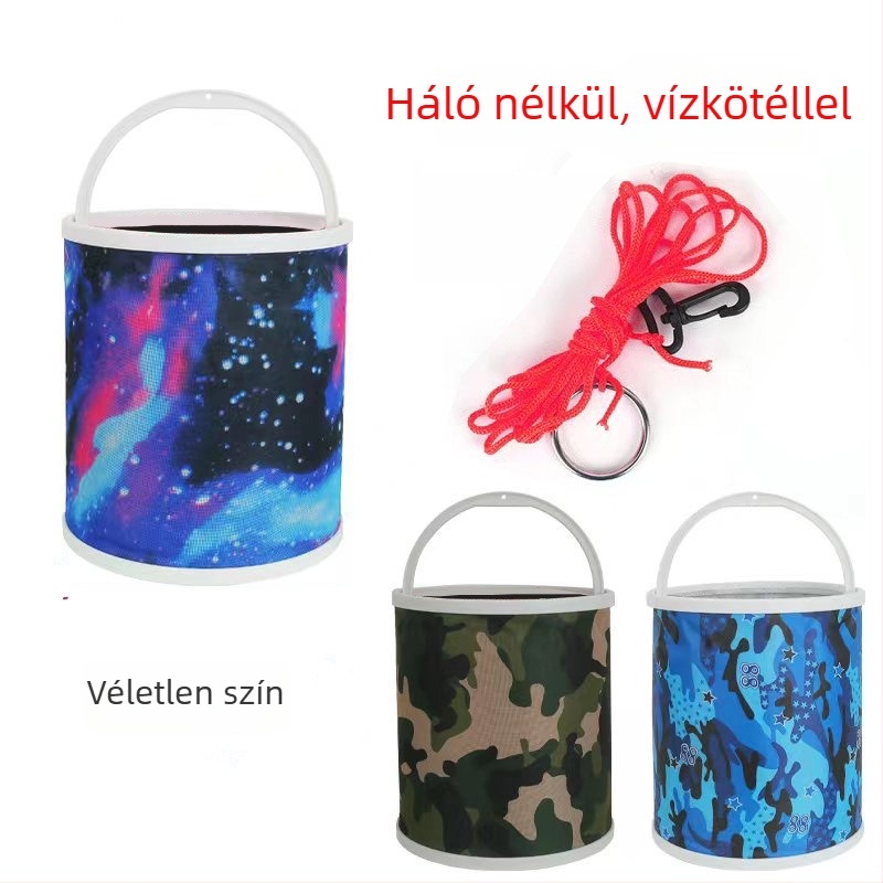 Összecsukható horgászvödör antiugrás hálóval és vízre kötéllel, vászon horgászfelszerelés