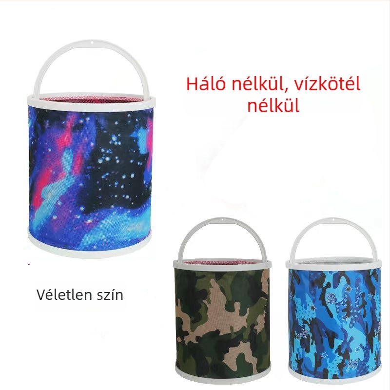 Összecsukható horgászvödör antiugrás hálóval és vízre kötéllel, vászon horgászfelszerelés