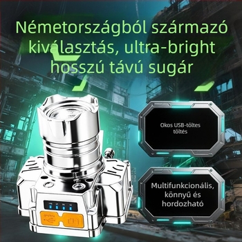LED fejlámpa, 10W lézerfény, akkumulátoros működésű, fejre szerelhető, mérnöki műanyag ház