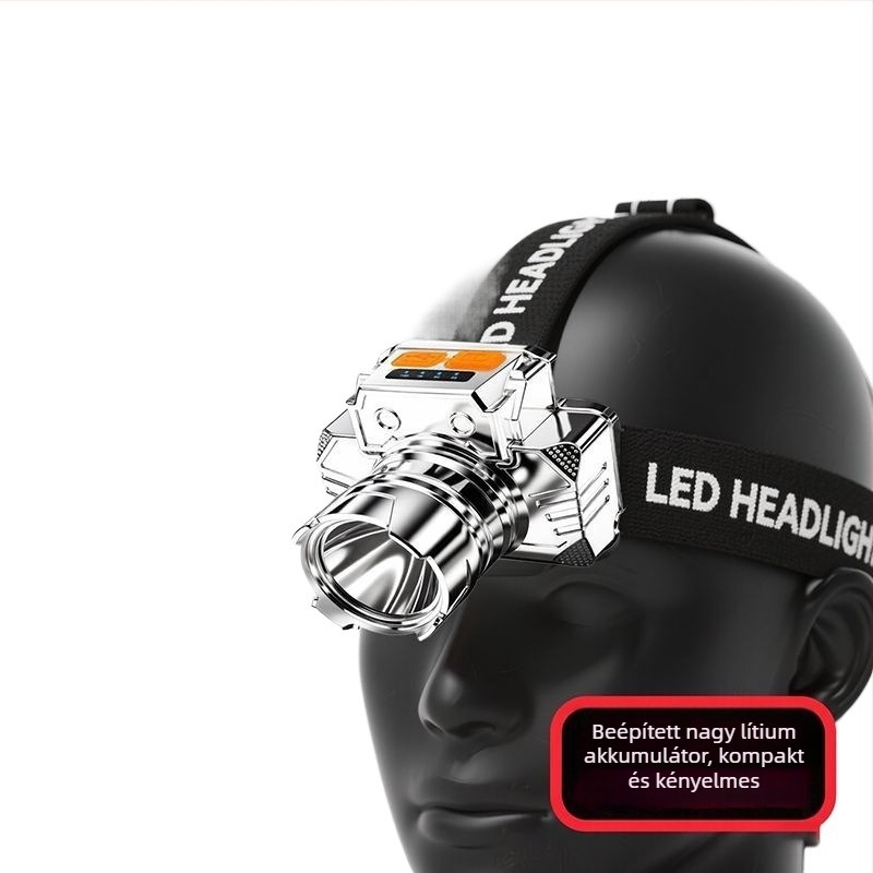 LED fejlámpa, 10W lézerfény, akkumulátoros működésű, fejre szerelhető, mérnöki műanyag ház